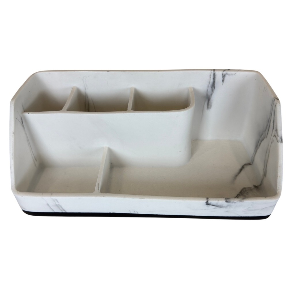 Modern Marble Pattern Desk Organizer White Grey 5 Compartment Stationery‎ Caddy